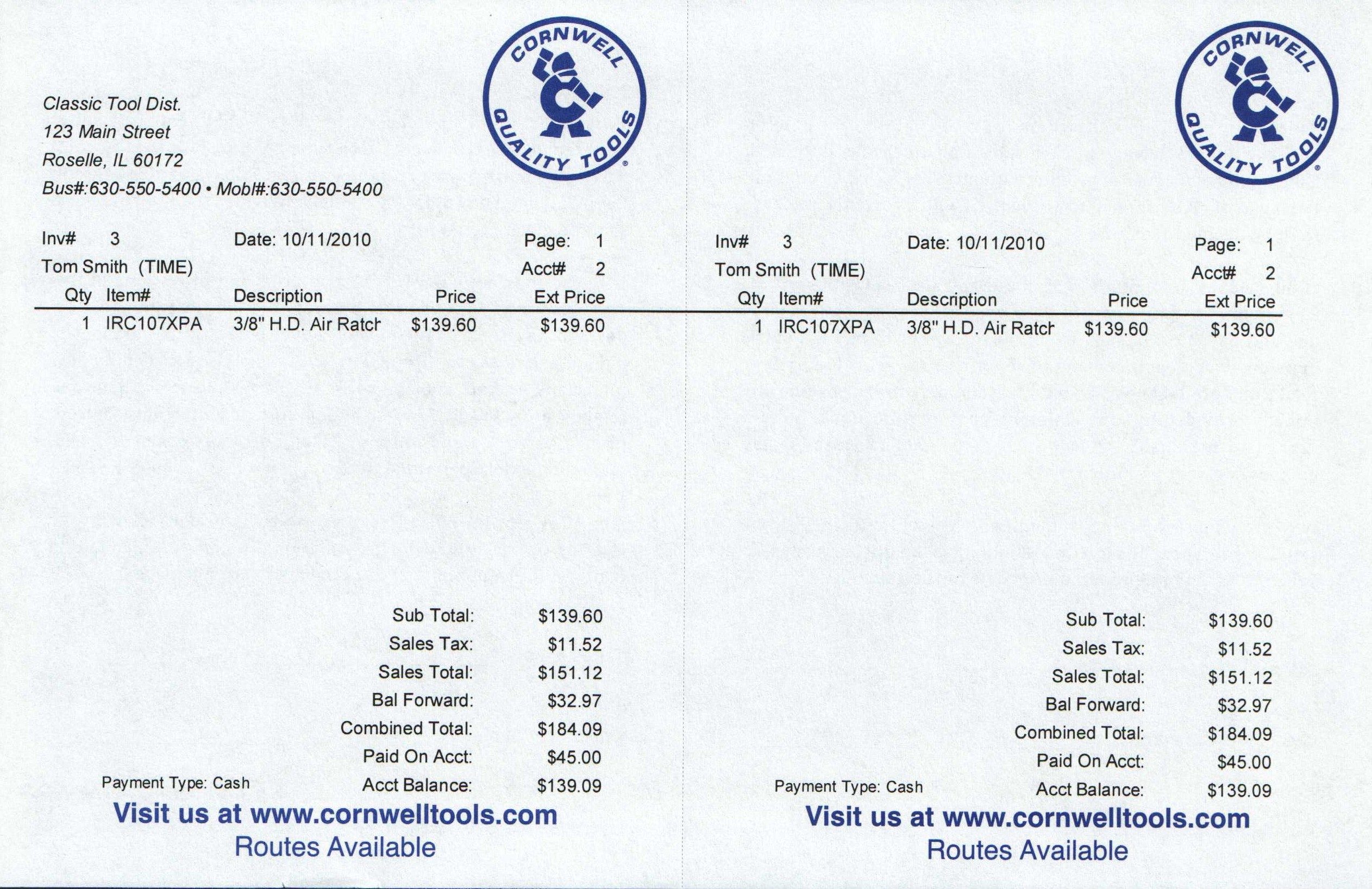 Cornwell Logo 1/4 page Invoice Paper
